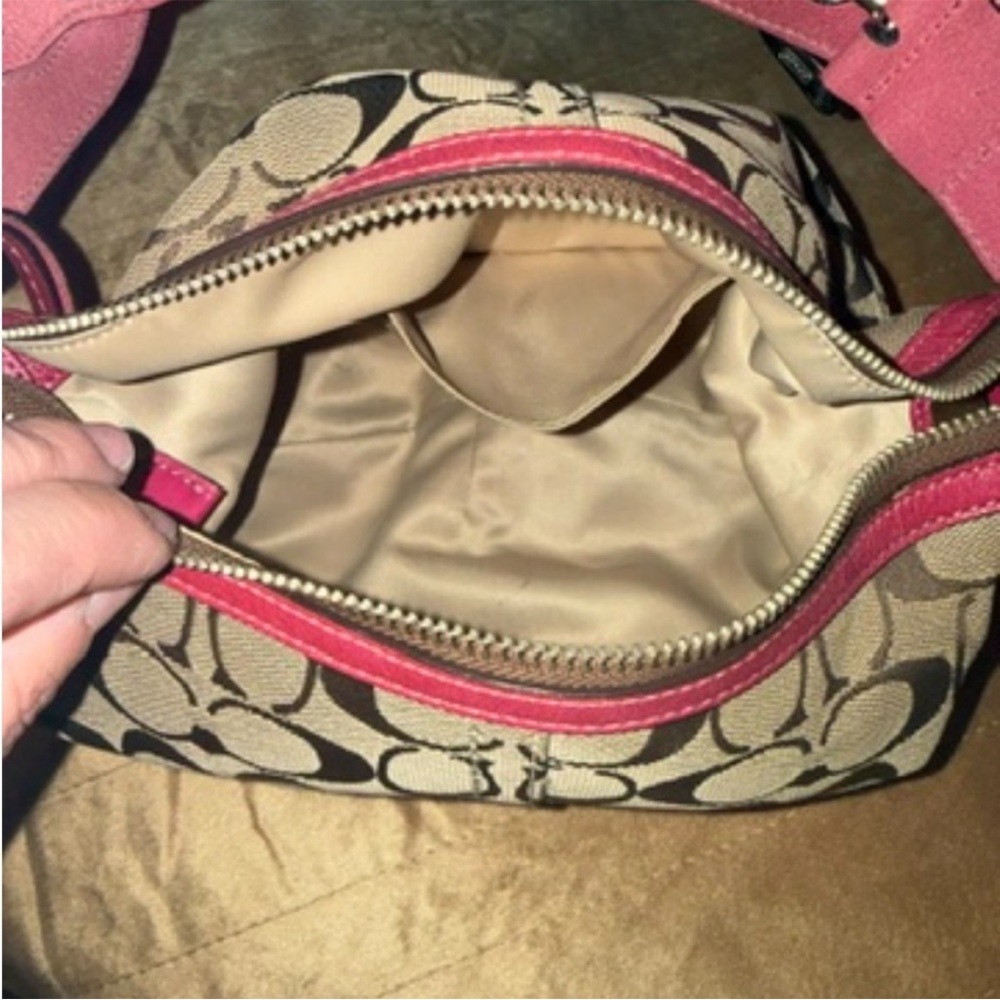 Tan and pink coach signature shoulder bag with matching large wallet - Picture 3 of 5